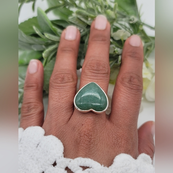 ❤️ JADE HEART STERLING SILVER RING - Picture 4 of 12